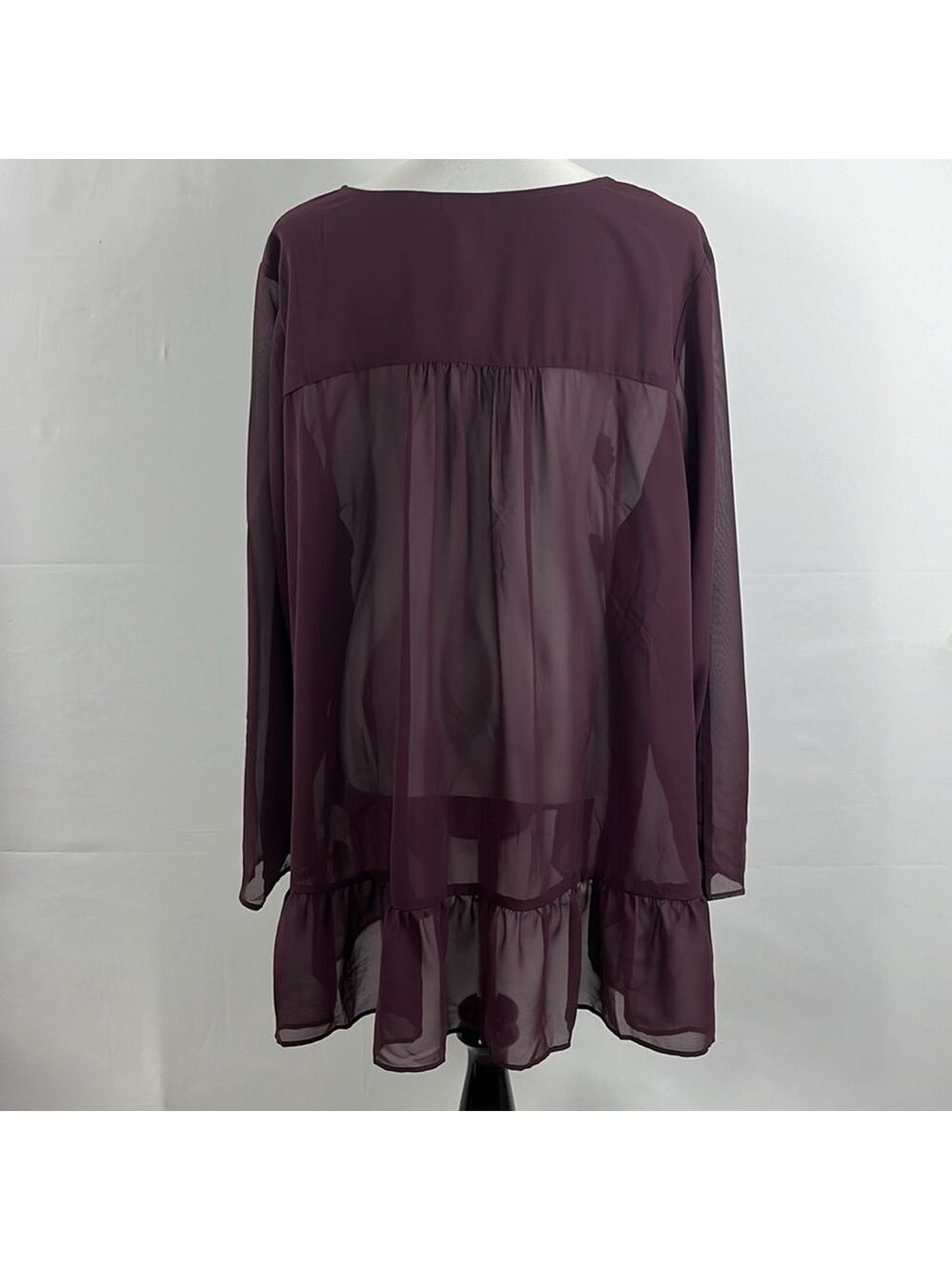 LOGO Lavish by Lori Goldstein Burgundy Sheer Peplum Top Beading Sequins 28W NWOT - Picture 6 of 12